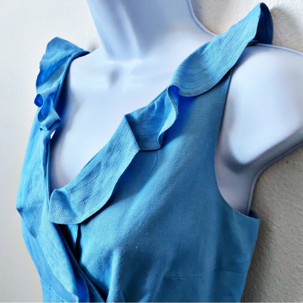 London Times, Linen Blend Ruffle Dress with a Trumpet Hem